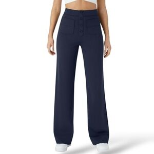 Wide Leg Halara High-Rise Button Front Pants - Navy